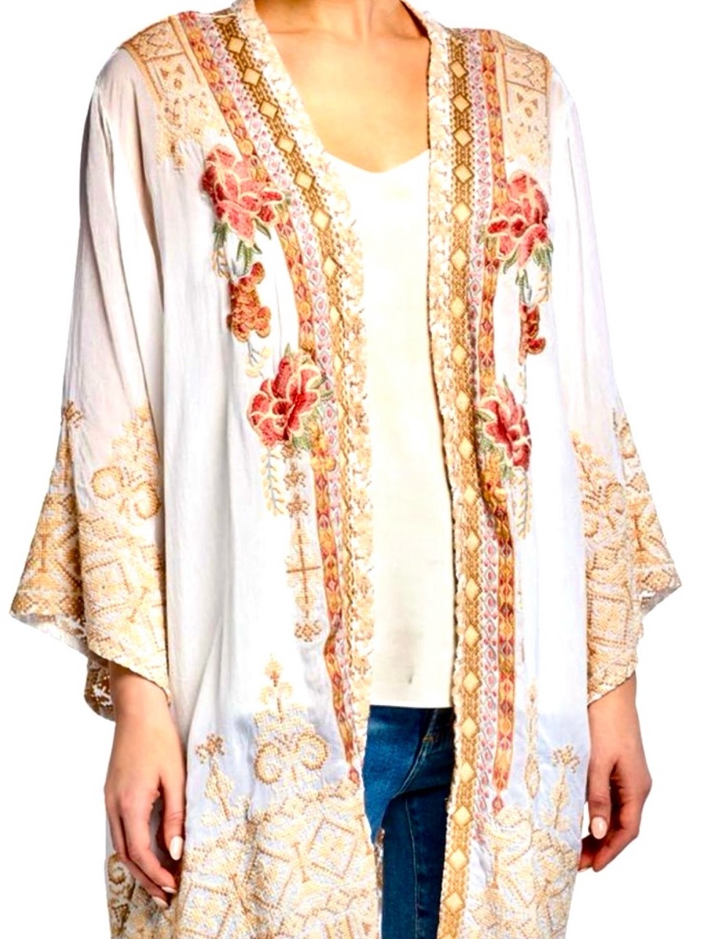 NWT Johnny Was Helena Embroidered Kimono Beach & Pool Coverup Cool Cupra M